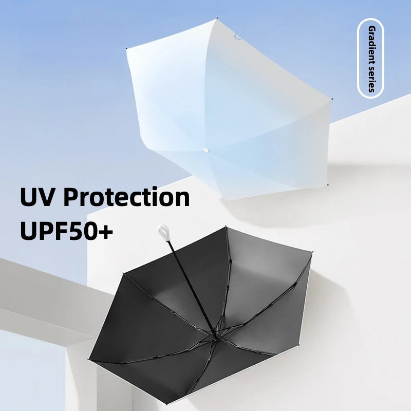 Pocket Mini Sun Umbrella for Women, Windproof Gradual Change Sunscreen UPF50+ UV Protection, 5 Fold Capsule Rain Small Umbrellas