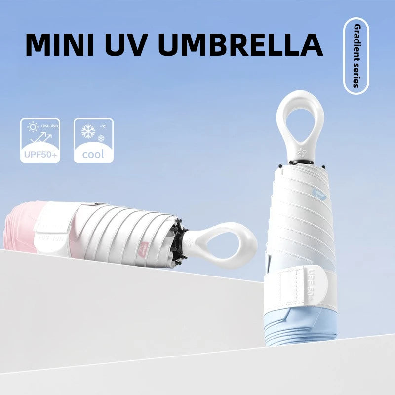 Pocket Mini Sun Umbrella for Women, Windproof Gradual Change Sunscreen UPF50+ UV Protection, 5 Fold Capsule Rain Small Umbrellas